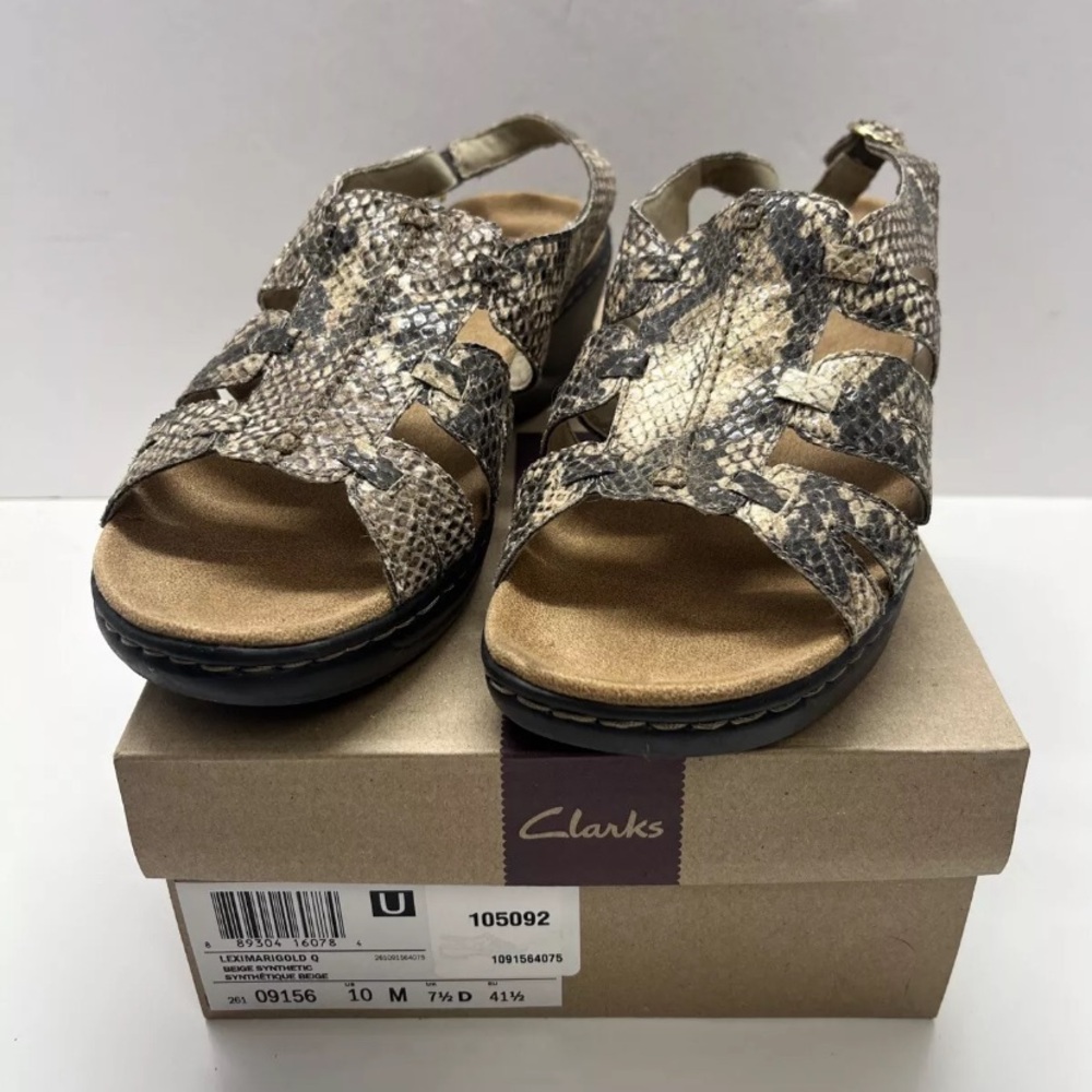 NIB CLARKS LexiMarigold Snake Wedge Sandal